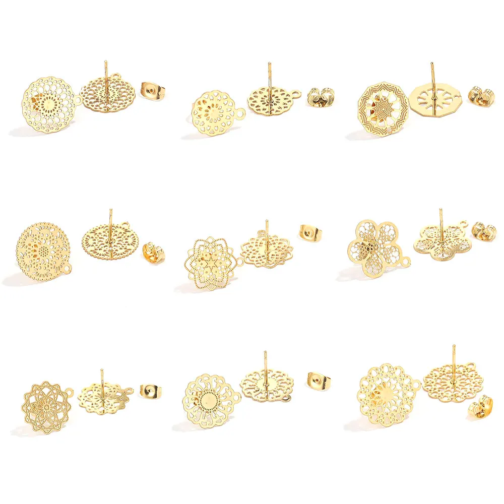 10Pcs Earring Jewelry Making Findings Gold-Plate Earring Stud Base Connectors Pandents Earring Pin Findings DIY Ear Accessories