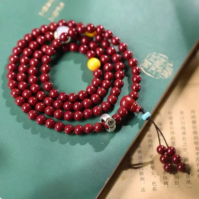 

Натуральная киноварь, браслет с несколькими кругами зодиака, год восемь стражьев, браслет для мужчин и женщин, счастливая необработанная руда, 108 буддийских бусин Хан