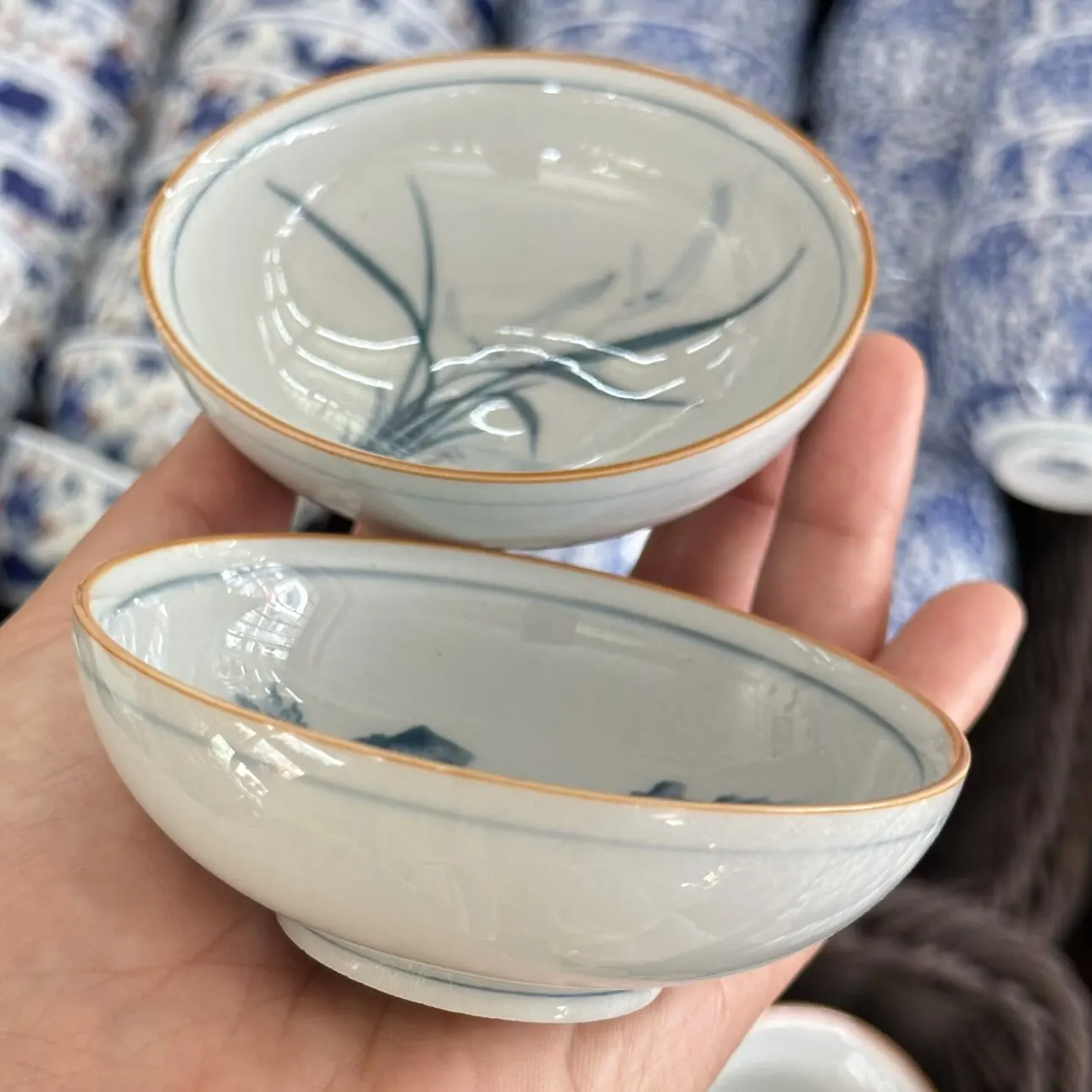 Jingdezhen Ceramic Grass and Wood Gray Hand Painted Orchid Tea Cup Household Cup Single Cup Pu'er Cup Savoring Cup