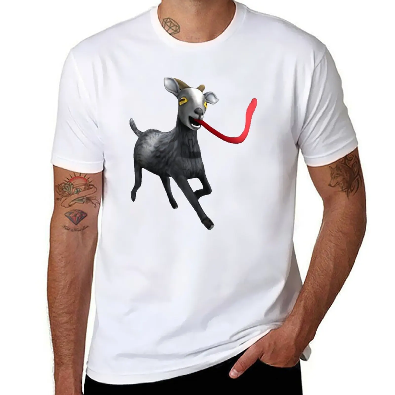 

Goat Simulator Long Tongue Goat T-Shirt man t shirt graphic t shirt man cotton T-Shirt
