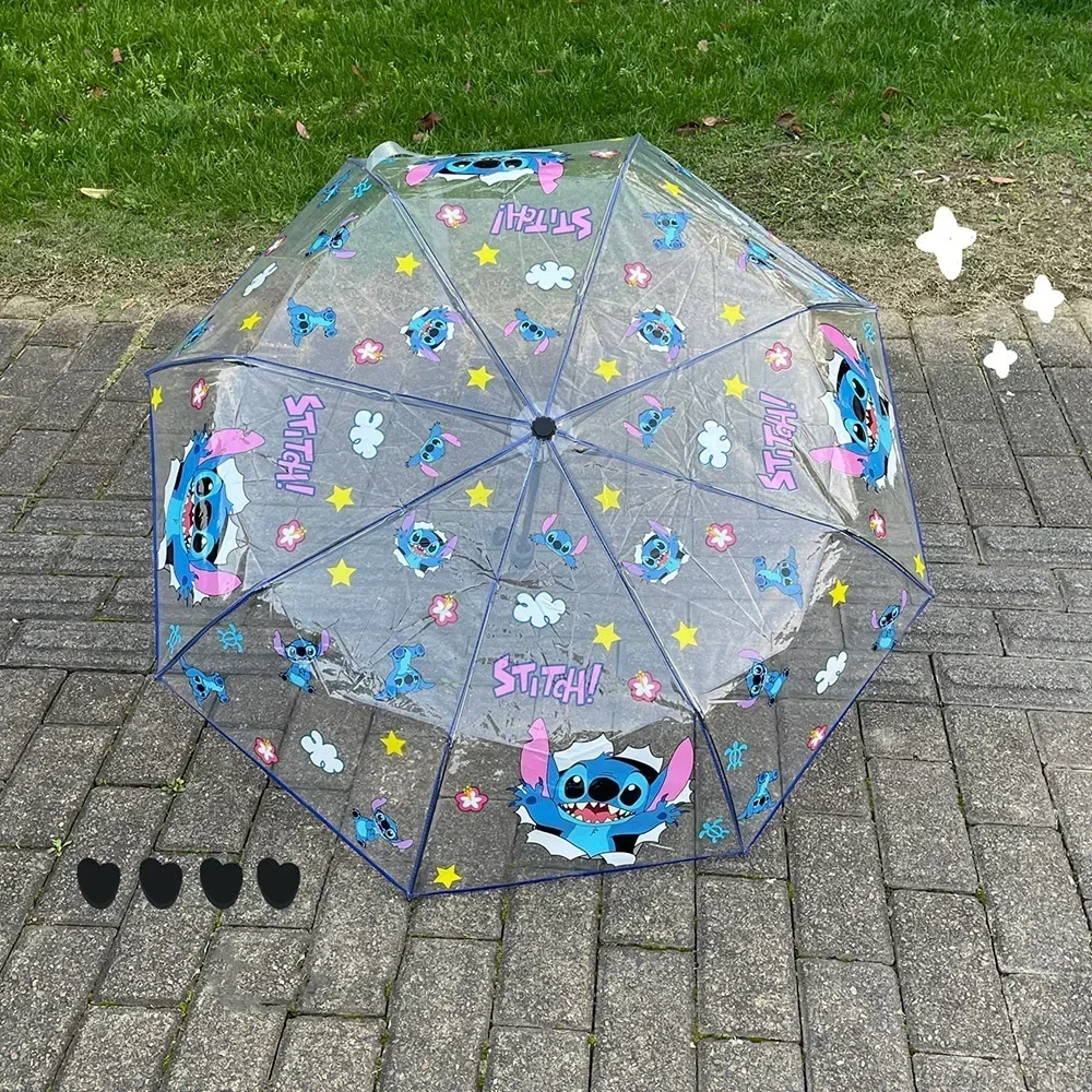 Kawaii Stitch Anime Folding Umbrellas Manual Automatic Umbrellas Portable Cartoon Transparent Umbrella Birthday Gifts For Kids