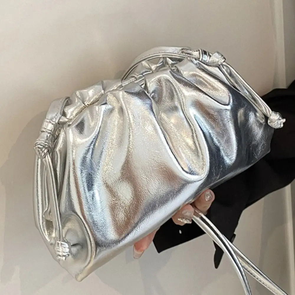 

Metallic Style Glossy Crossbody Bag Clouds Dumpling Shoulder Bag Pleated Y2K Bucket Bag