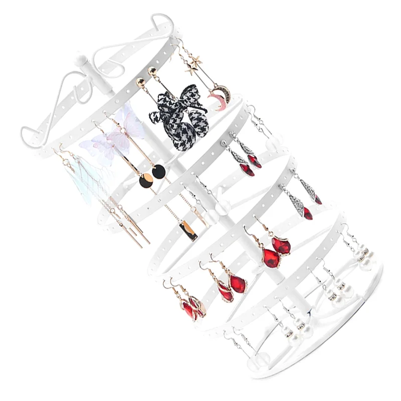 

Wrought Iron Four-Story Rotating Jewelry Rack Jewelry Rack Earring Earring Bracelet Display Rack White
