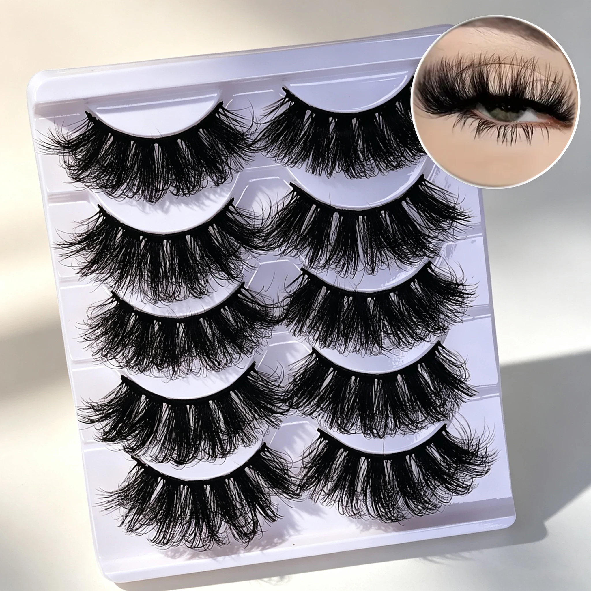 5 Pairs 3D False Eyelashes Dramatic Volume Thick Fluffy Faux Mink Lashes Soft Reusable Fake Lashes for Party Daily Eye Makeup