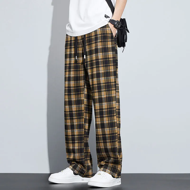 

Male Plaid Sweatpants Men Streetwear Wide-Leg Straight Loose Track Trousers Male Casual Contrast Color Trousers 2024 Z115