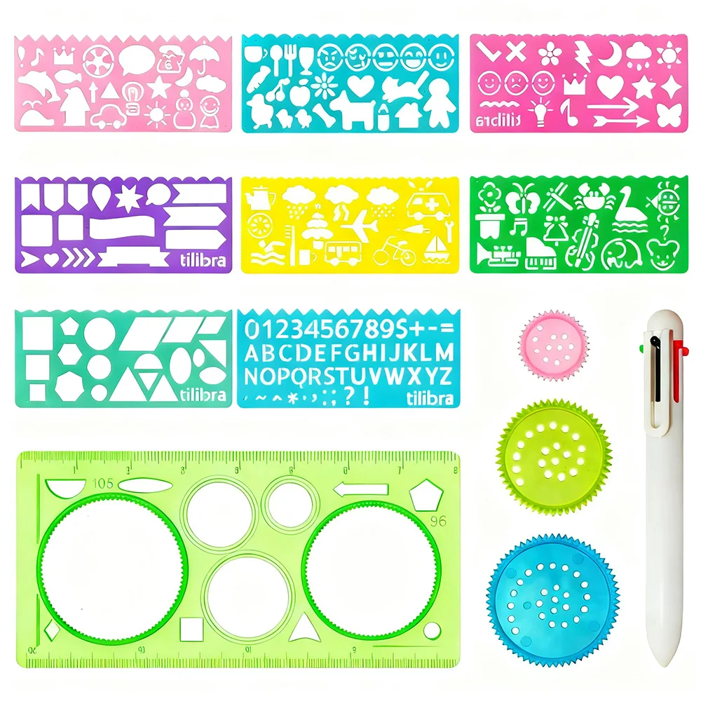 مجموعة استنسل رسم مكونة من 13 قطعة للطلاب، قوالب استنسل رسم بلاستيكية لمشاريع فنية مدرسية للحرف اليدوية، مجلة #1