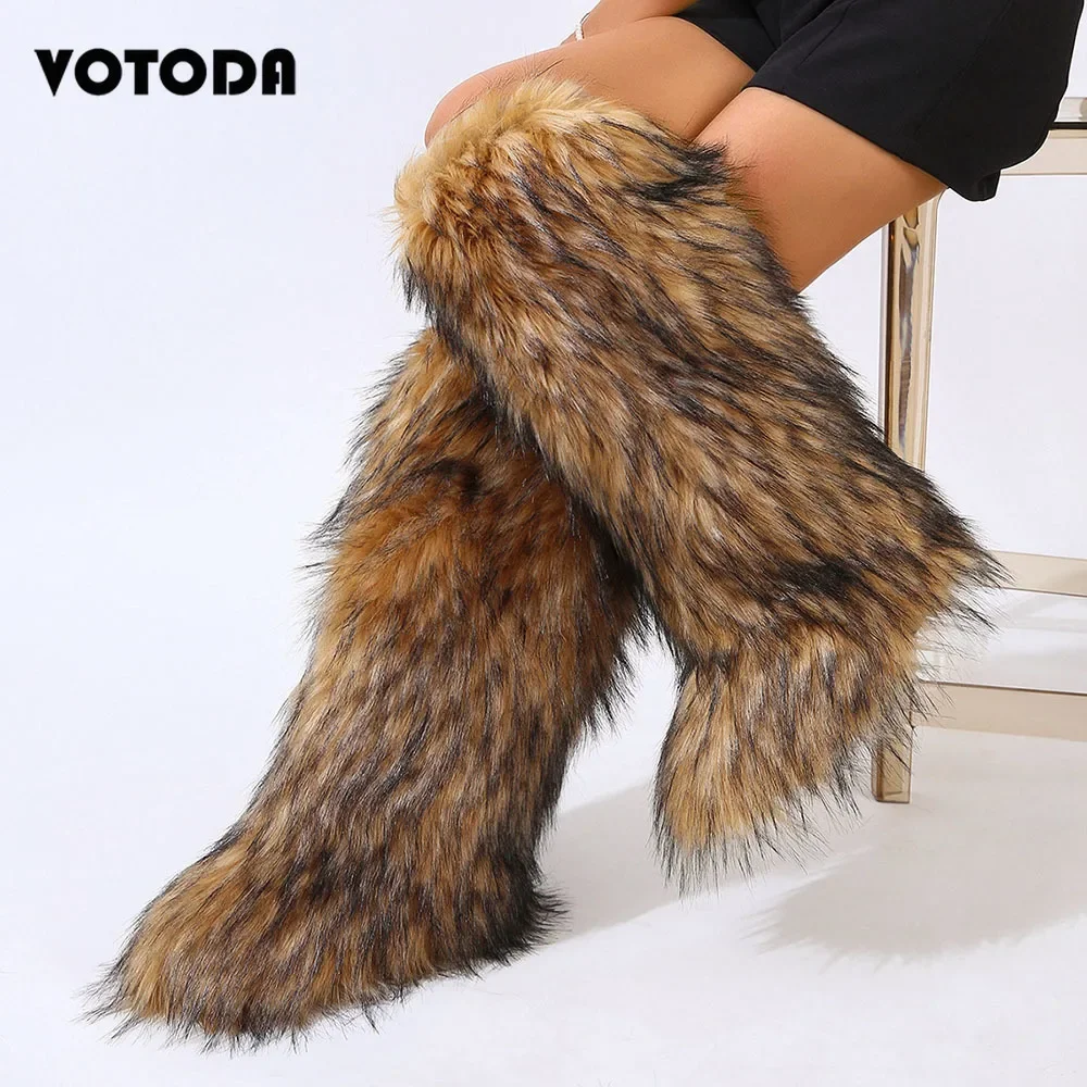 Winter Women Snow Boots Faux Fur Long Boots Warm Plush Platform Knee-high Boot Outdoor Furry Cute Over-the-knee Boots Girls Y2K