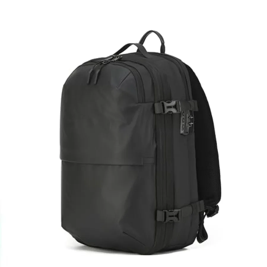 

Travel-friendly vacuum packing backpack with built-in air pump, portable compression cube, TSA-approved lock, waterproof nylon,