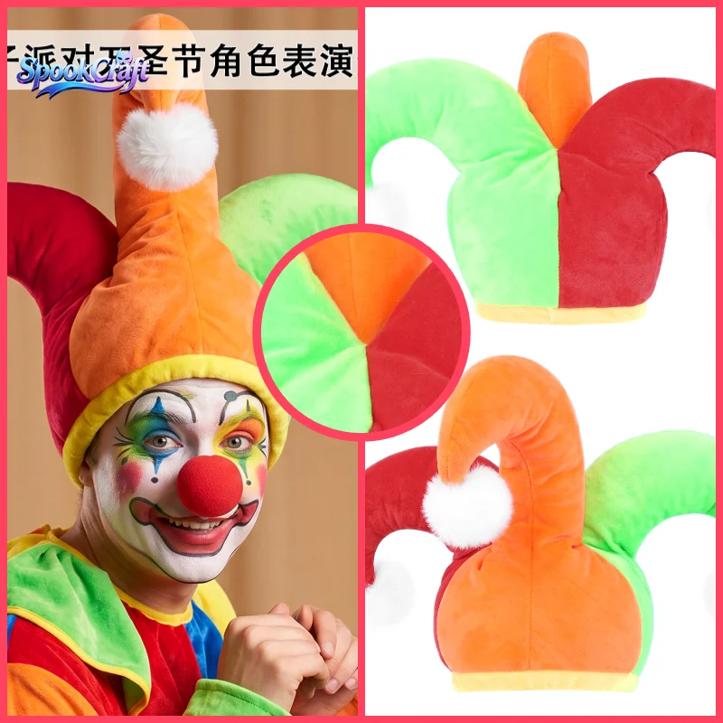 Chapeau de Joker pour carnaval d'Halloween, nez rouge, couvre-chef de clown triangulaire, accessoire de cosplay pour fête de mascarade, spectacle de scène d'Halloween