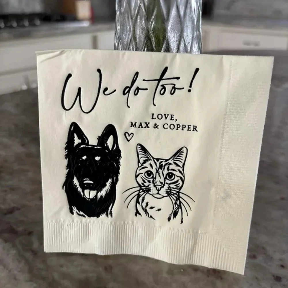 80 pcs Custom Personalized Two Pet,Dog Custom Wedding Cocktail Napkins