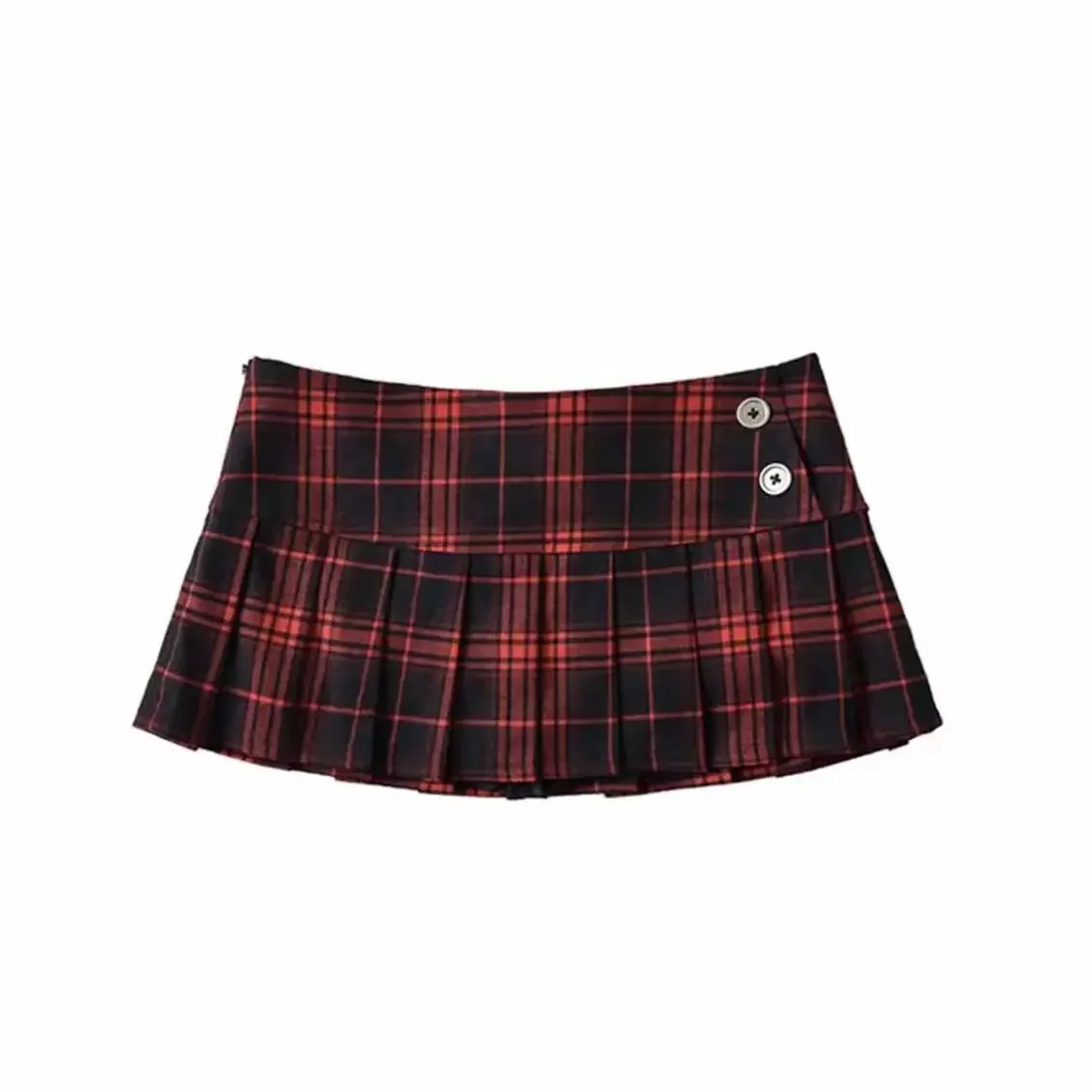 Fashion Vintage Contrast Color Plaid Pleated Skirts Korean Streetwear Low Waist A-line Casual All-match Mini Jupe Y2k Faldas