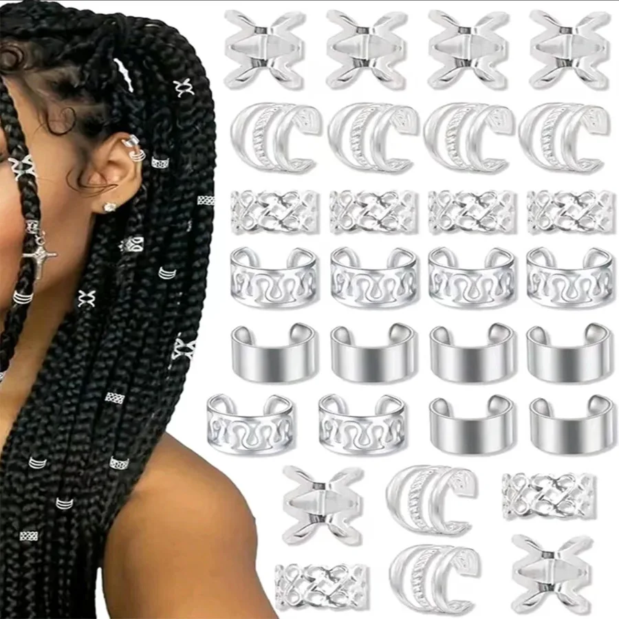 50pcs Hair Jewelry for Braids Alloy Hair Cuffs Multi Style Adjustable Fashion Hair Beads Dreadlock Accessories