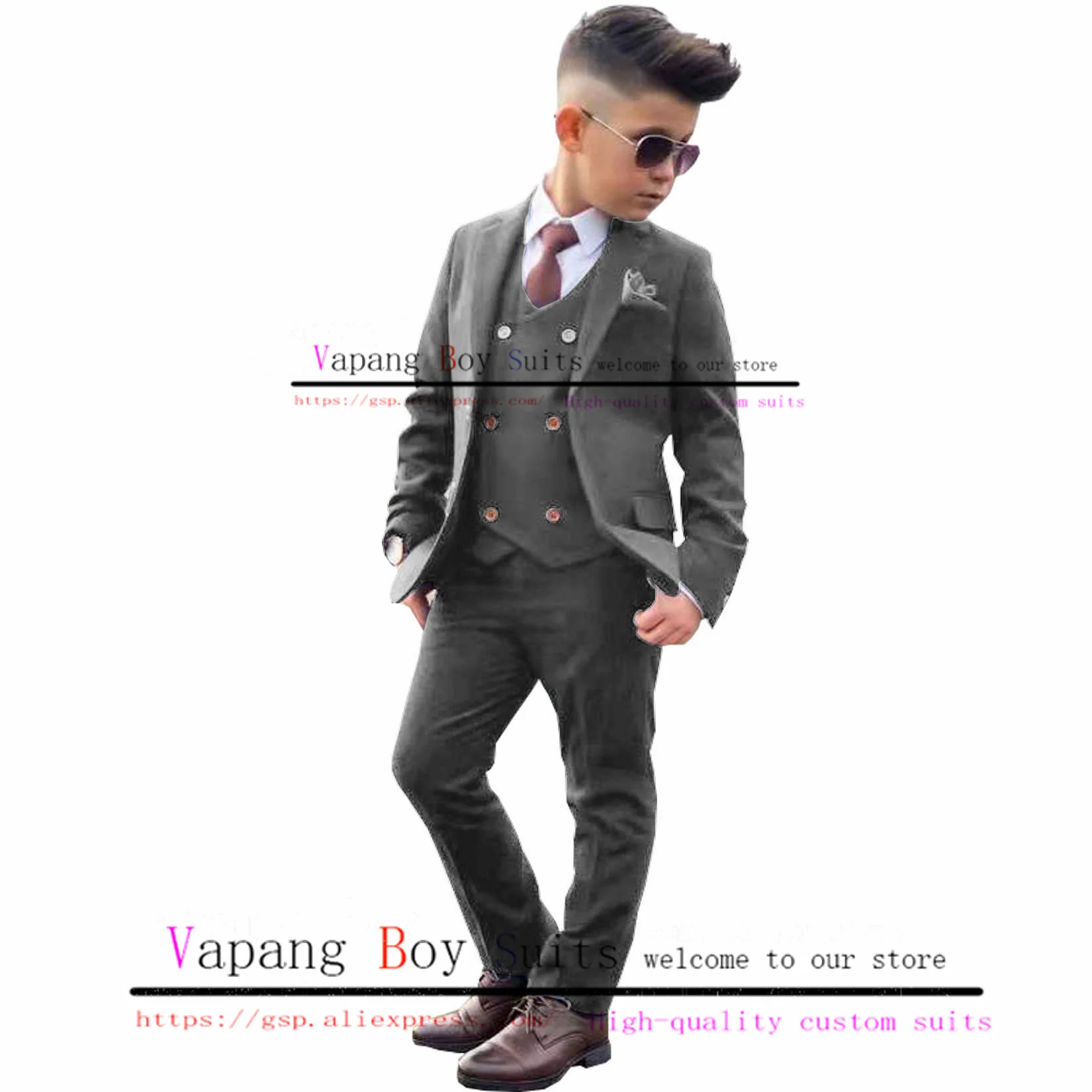 White Boys Suit Jacket Pants Vest 3 Piece Set Wedding Tuxedo Fashion Button Kids 2-16 Years Old Blazer Set