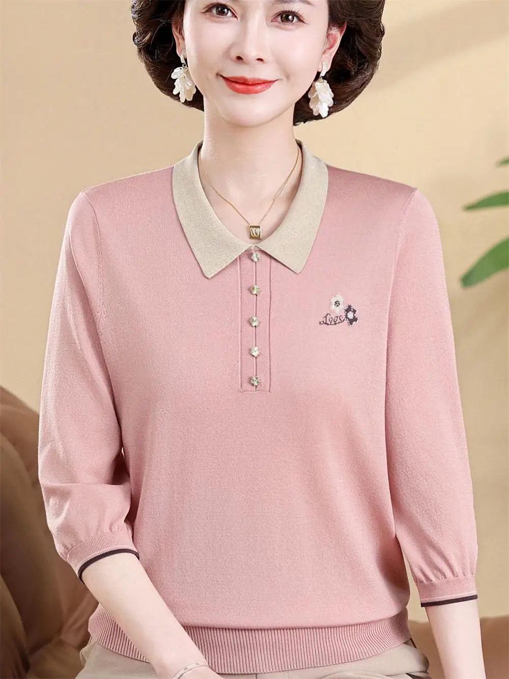 

Модная вязаная футболка из ледяного шелка с вышивкой, без рукавов, для женщин среднего и старшего возраста, весна-лето