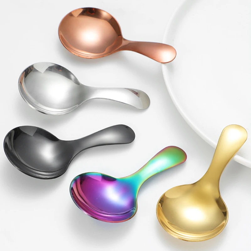 high-capacity 304 Stainless Steel Short Handle Round Head Spoon Baby Ice Cream Dessert Spoon Mini Tea Spoon Kitchen Accessories