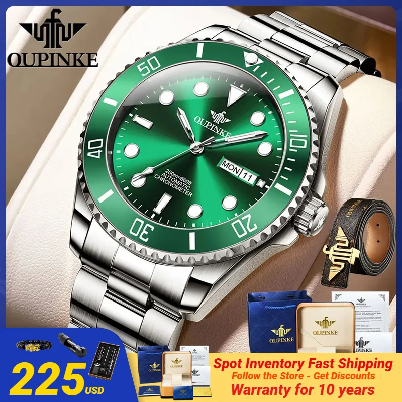 

OUPINKE 3205 Diving Watch Japan Automatic Mechanical Watch for Men Dual Calendar Luxury Business Wristwatch Man Waterproof