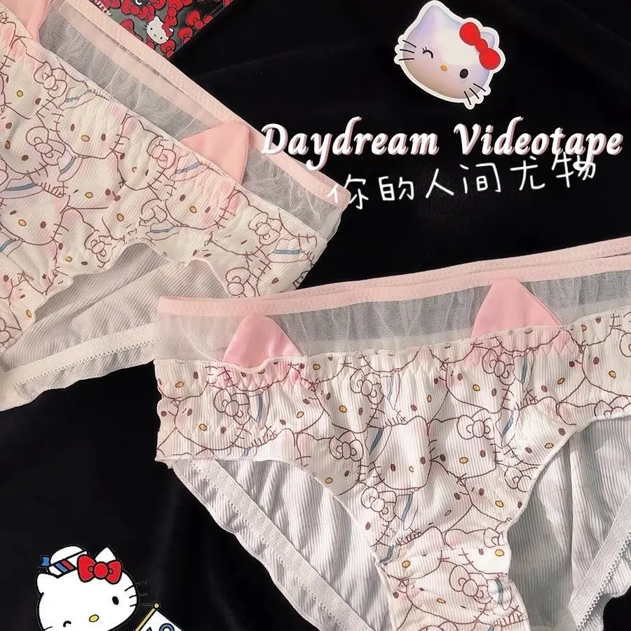 New Sanrio Hellokitty anime around cartoon ice cotton lace ladies underwear series kawaii girl sexy breathable panties gift