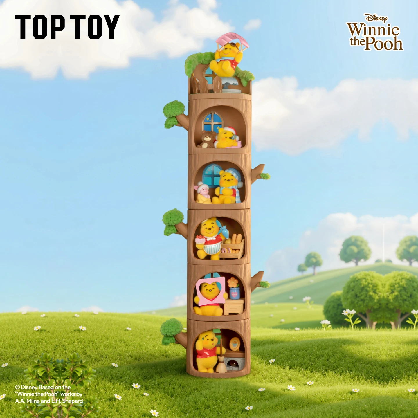 Toptoy ديزني سعيد Acre شجرة خشبية منزل سلسلة الاتجاه مفاجأة صندوق أعمى لطيف ويني ذا بوه الحلي هدية أنبوب أنبوب صندوق أعمى