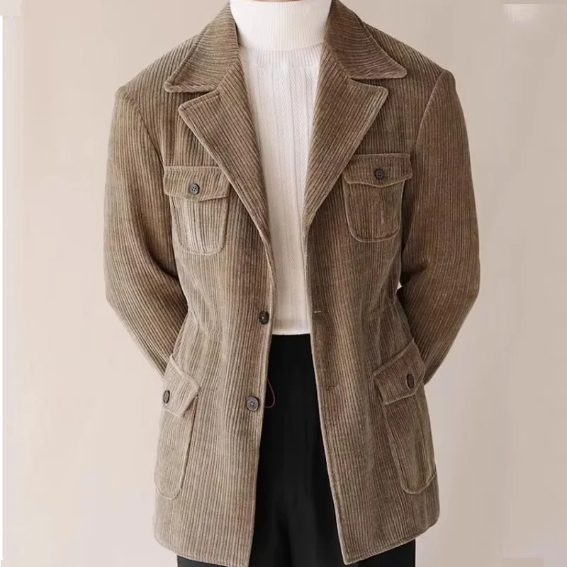 Trajes Vintage de pana para hombre, chaqueta ajustada a la moda para novio de negocios, fiesta de boda, graduación, esmoquin para hombre, chaqueta de invierno personalizada, gran oferta