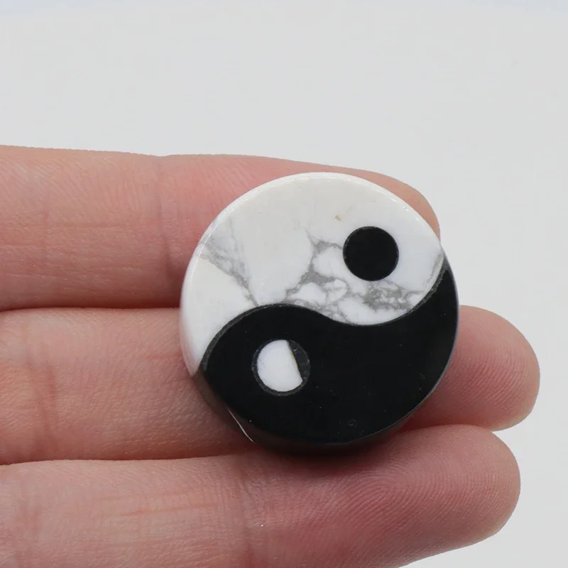 25mm Tai Chi Bagua Yin And Yang Five Lines Amulet Decor natural Stone White Turquoise Black Obsidian Beads Home Decor