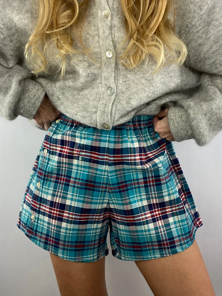 New Women'S Checkered Shorts Casual Loose Elastic Buckle Summer Daily Home Casual Shorts