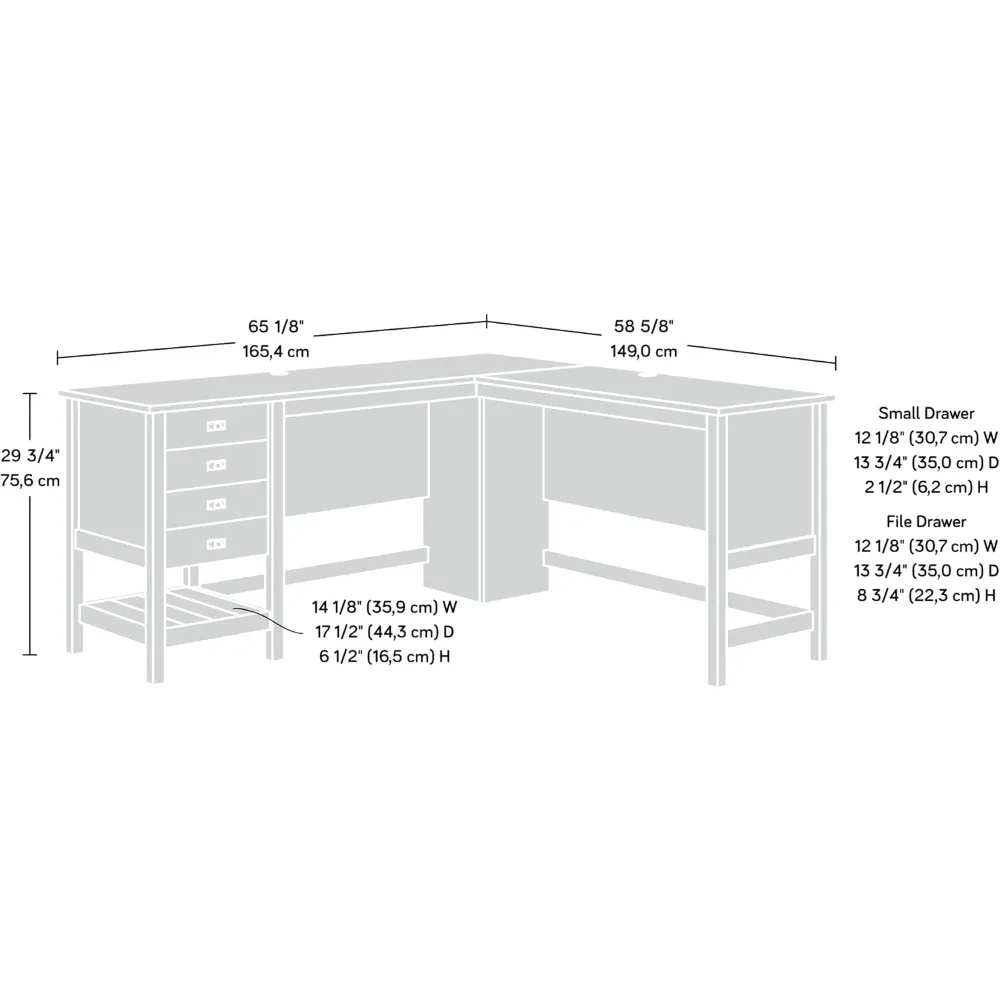 Sauder meja pondok L-Desk, P: 65.12 inci x L: 58.66 inci x T: 29.76 inci