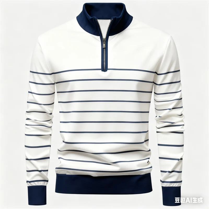 

Business Casual Men's Half-zip Stand Collar Shirt 3D Minimalist Stripe Pattern Long Sleeve Pullover Fashion Daily Streetwear Top