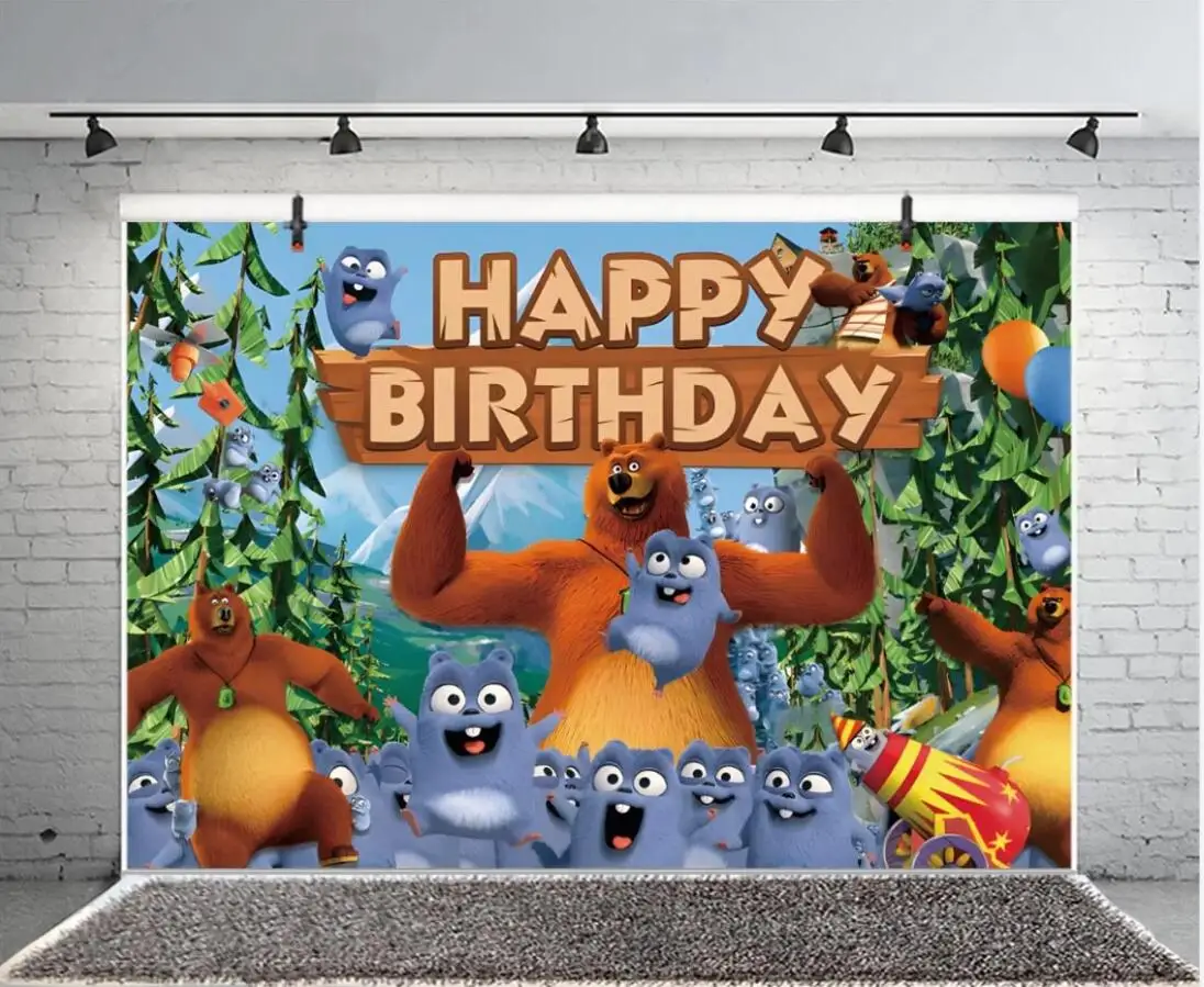 Grizzy And The Lemmings Birthday Backdrop Baby Shower Birthday Party Banner Custom Bear Photography Background Photo Booth Props