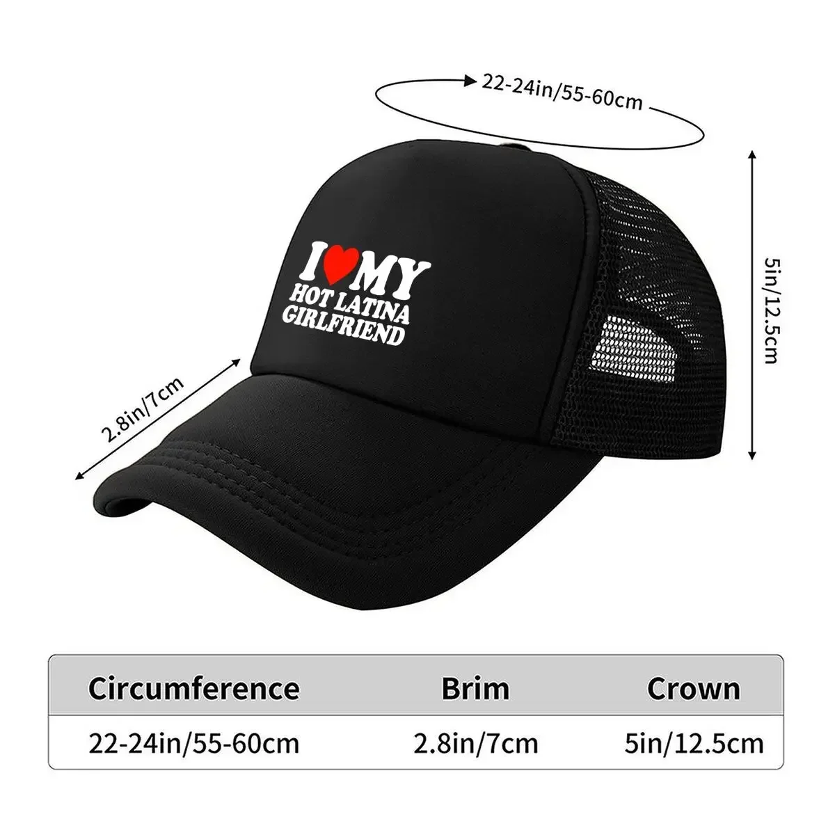 New “I Love My Hot Latina Girlfriend” - Bold Declaration, Celebrating Romantic Affection Playfully Mesh Baseball Cap