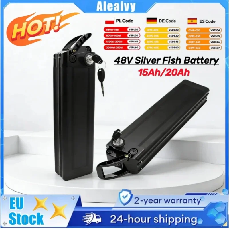 Silver Fish Lithium-Akku 48V 15Ah 20Ah mit integriertem BMS E-Bike-Akku 350W 500W 750W 800W 1000W Ersatzakku für Elektrofahrrad-Motor mit 54,6V Ladegerät