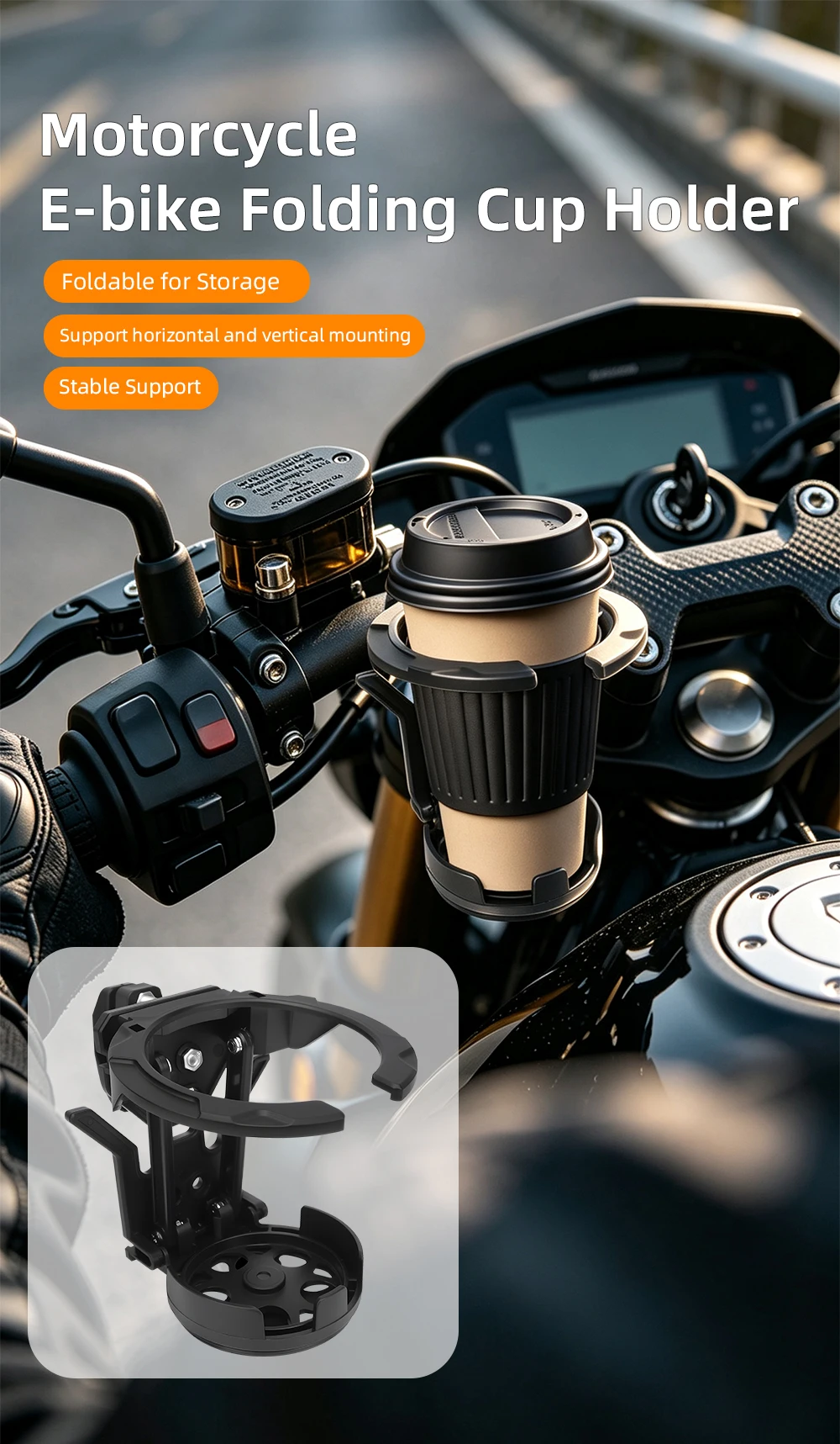 Faltbarer Motorrad-Getränkehalter, Leichter, Verstellbarer Schwarzer Wasserflaschenhalter für Elektrofahrräder, Sport- und Fahrradzubehör – Detail 1