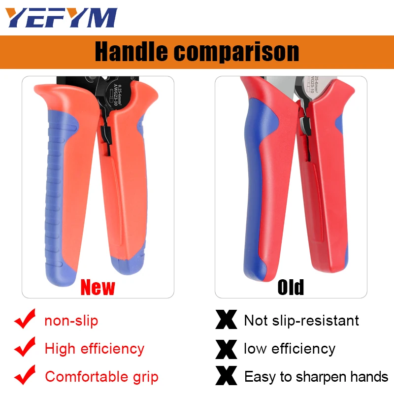 Hexagonal Ferrule Crimp Tool Wire Ferrule Crimping Tool HSC8 6-6A Self-adjustable Ratcheting Crimper for AWG23-10(0.25-6mm²)