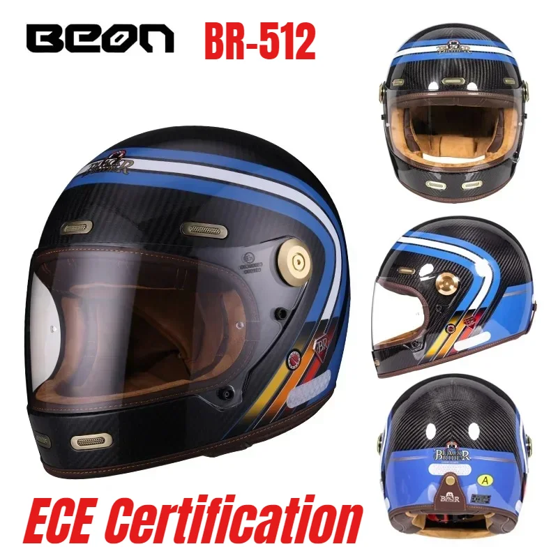 

BEON BR512 Motorcycle Carbon Fiber Full Face Helmet Motocross Vintage Motorcycle Scooter B512 Helmets ECE Certification