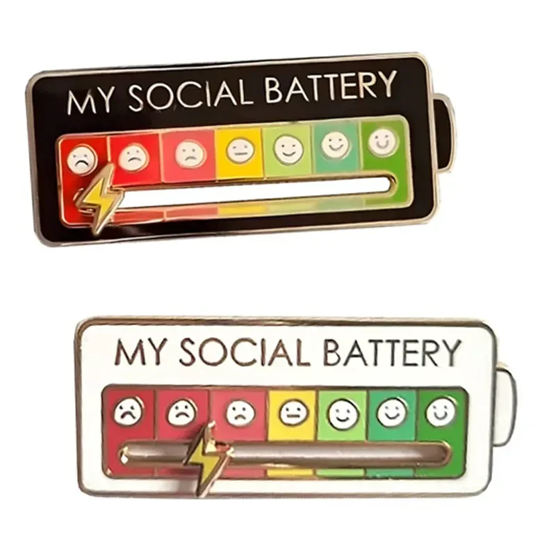 2024 New Mood Conversion Energy Brooch Slide My Social Battery Badge Facial Expression Badge Men Women Pins Brooches on Clothes