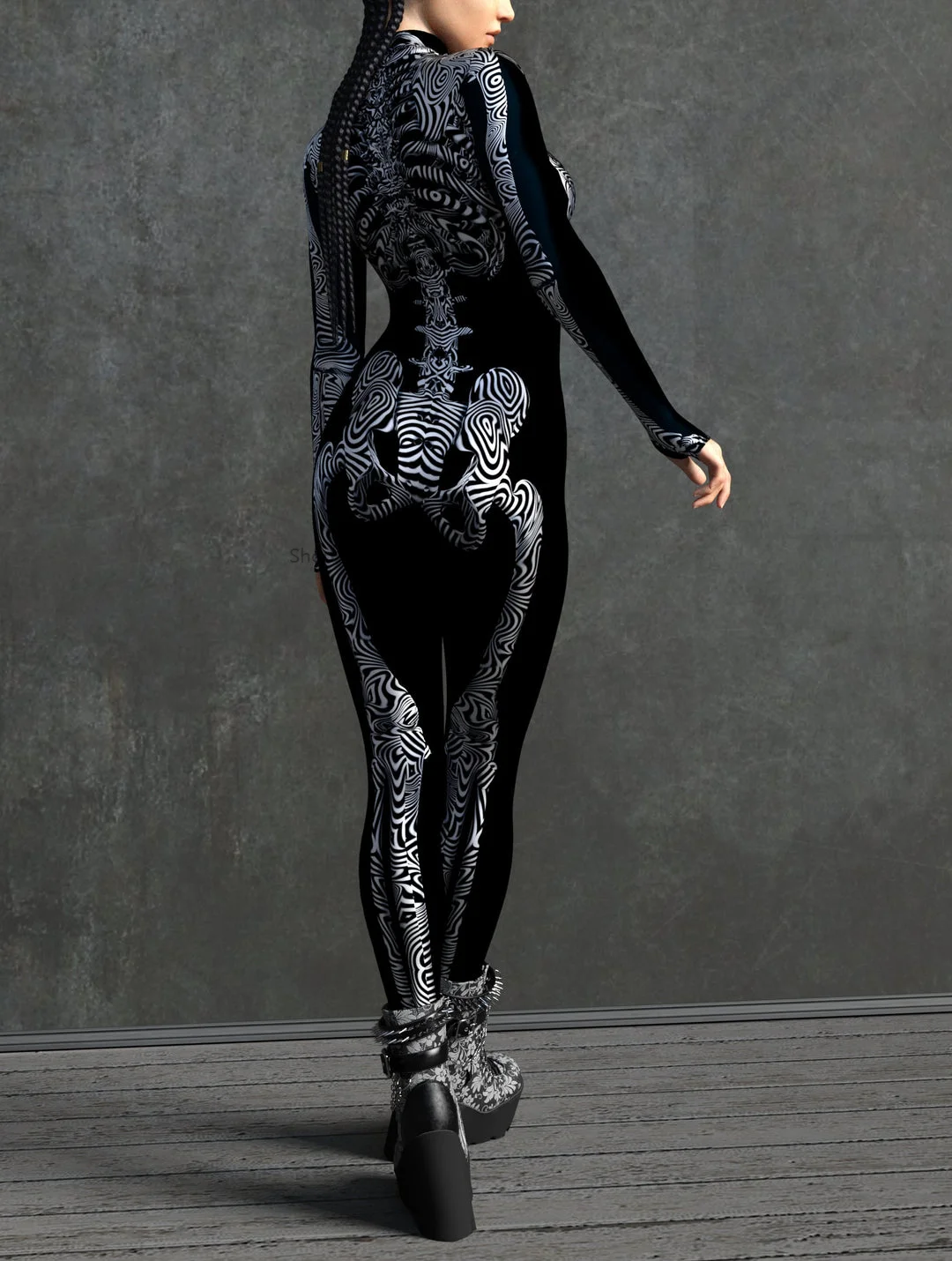 Couple Hoilday Skeleton Cosplay Costume Skull Print Jumpsuit Halloween Horror Party Suit Festival Bodysuit Rave Unique Outfits view 3