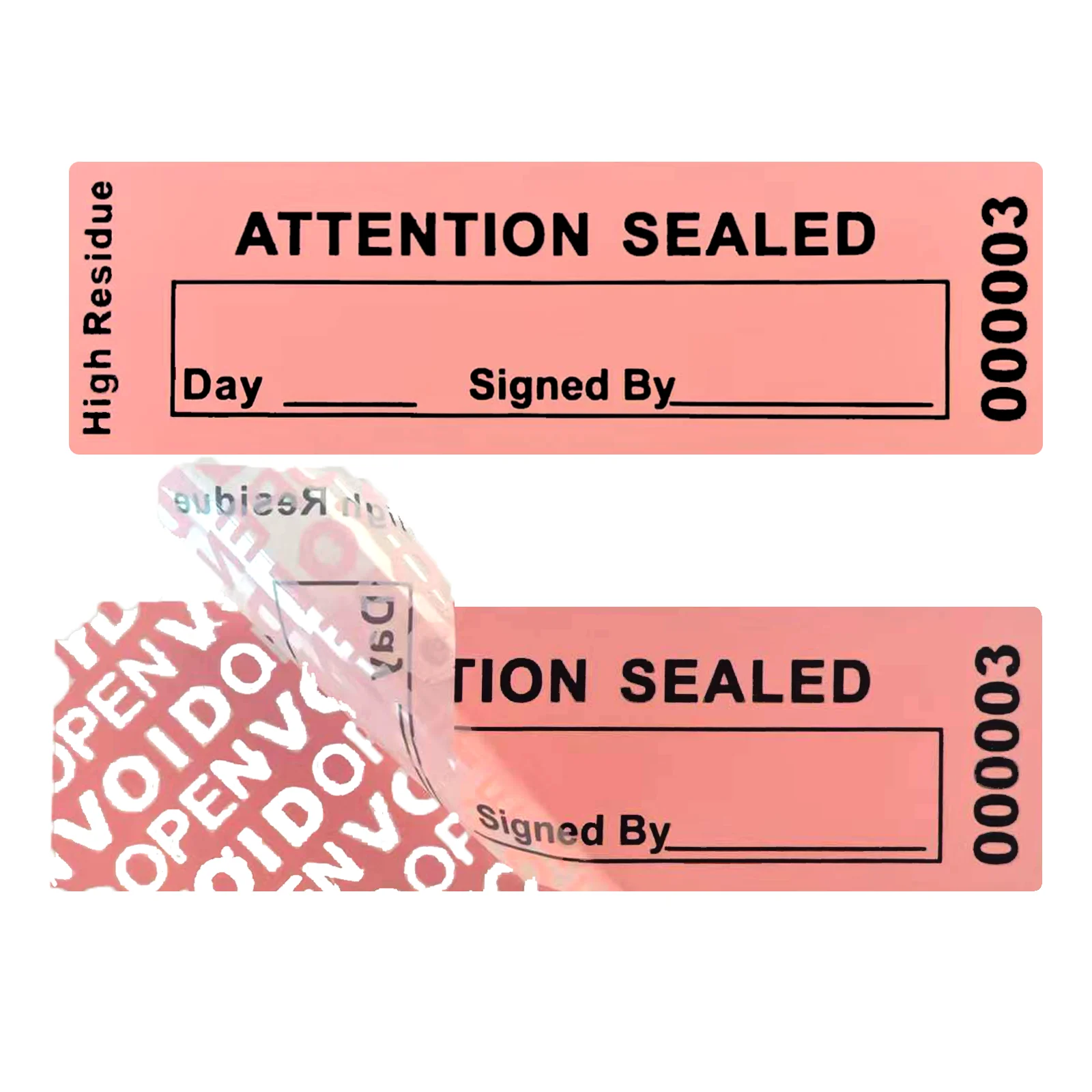 

8.5x2.5cm 100% Total Transfer Tamper Evident labels Security Warranty Void Stickers pink Triple Serial Numbers seal sticker