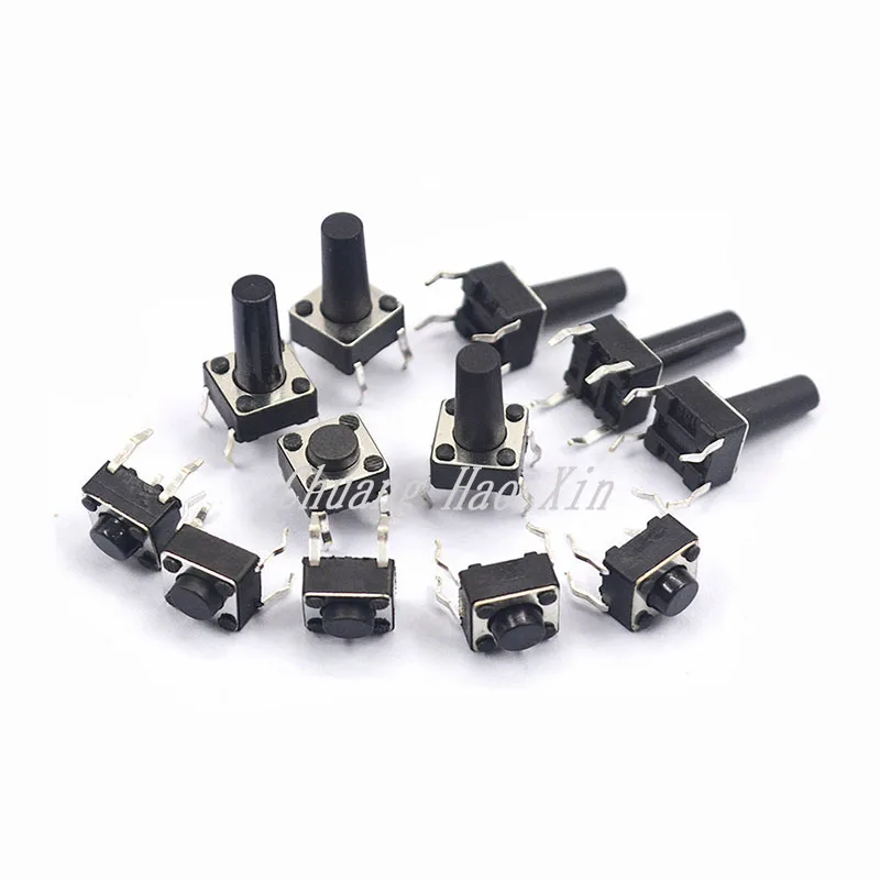 100pcs touch switch 6X6 micro button direct insertion vertical 4-pin switch 6 * 6 * 4.3/5/6/7/8/9/10/12MM