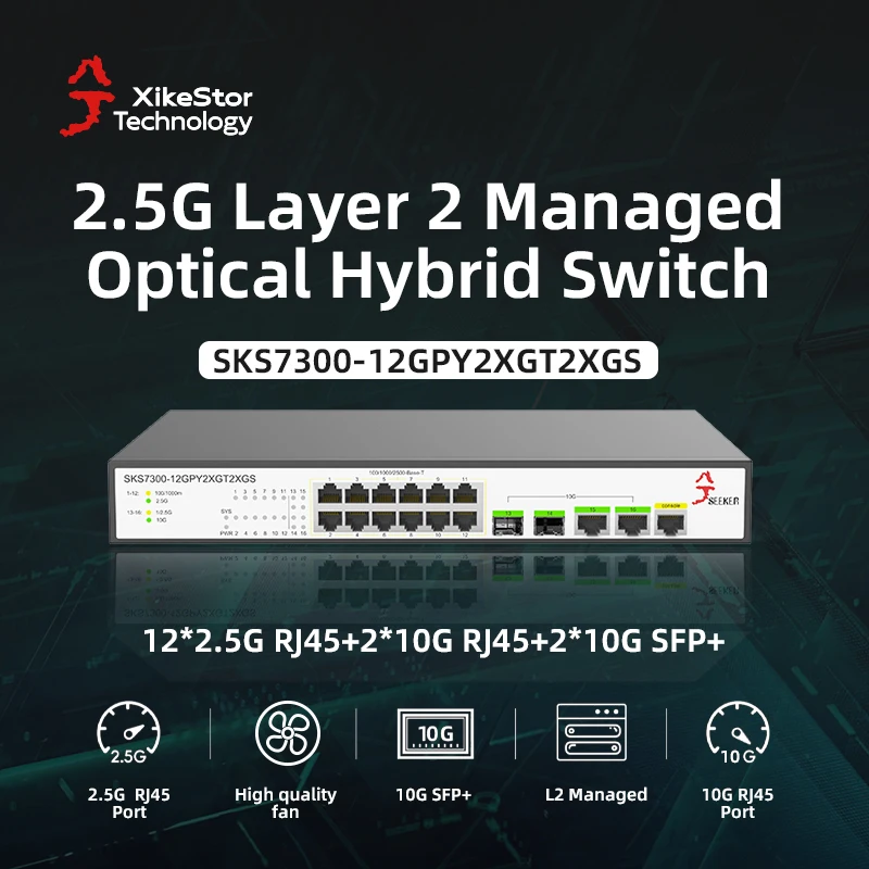 XikeStor16-Port 2.5GbE L2 Web Managed Switch 12 Ports 2.5GBASE-T RJ45 2 Ports 10G RJ45 2 Ports 10G SFP+ Uplink Ethernet Switch