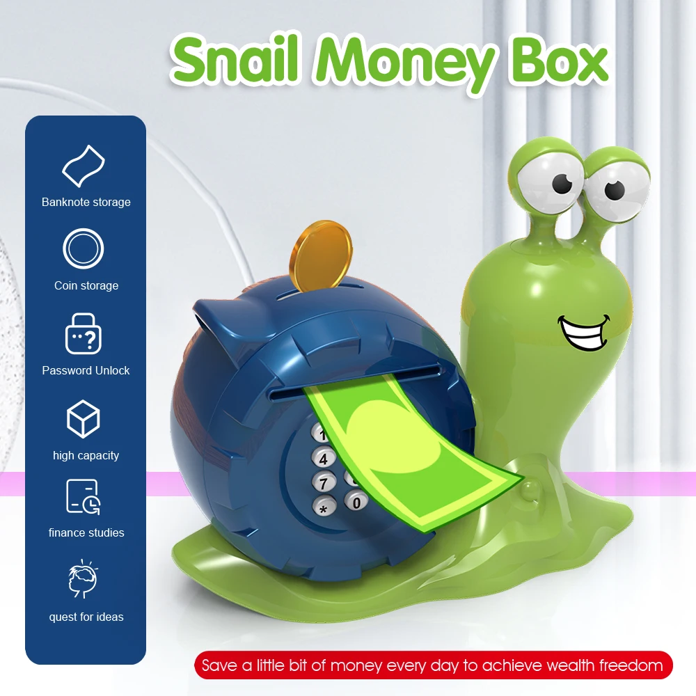 Snail Piggy Bank Toys for Kids Adults Coin Cash Saving Money Box password Safe ATM Banks Electronic Deposit Machine with Music