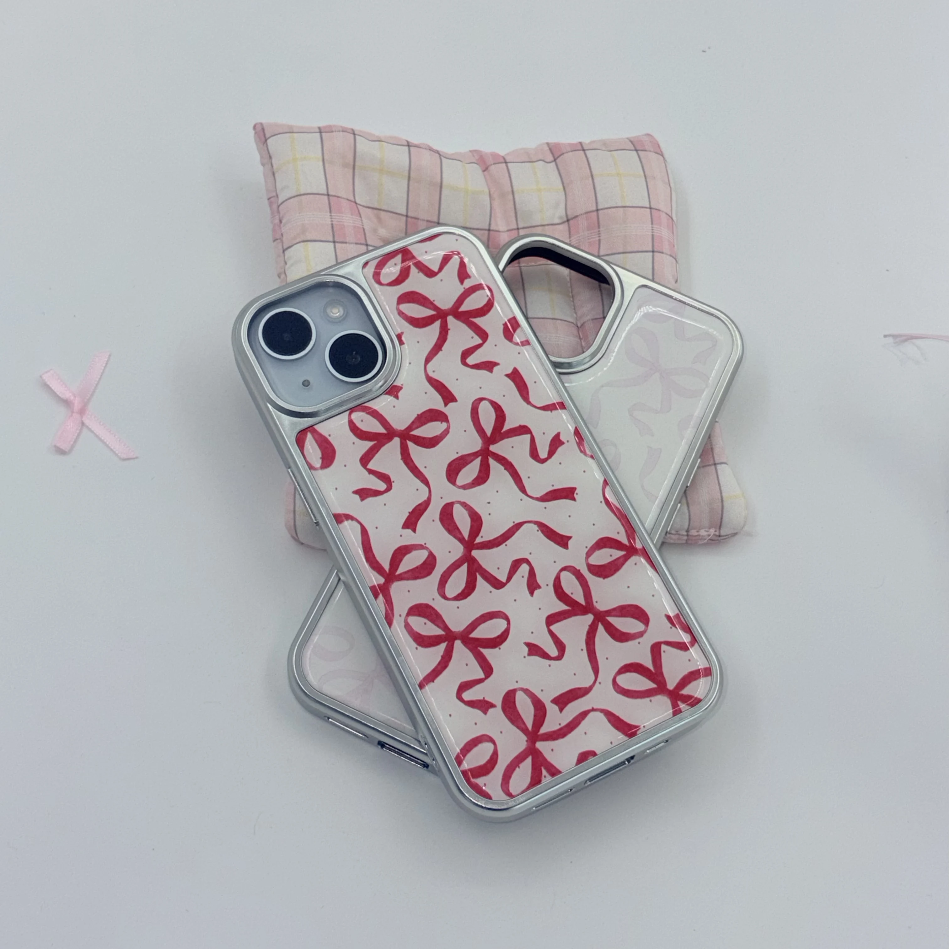 الكورية Ins الكرتون الفتيات قلوب منقطة الأحمر والوردي القوس قضية الهاتف لسامسونج S 23 24 25 26 FE الترا حافة زائد Y2K غطاء