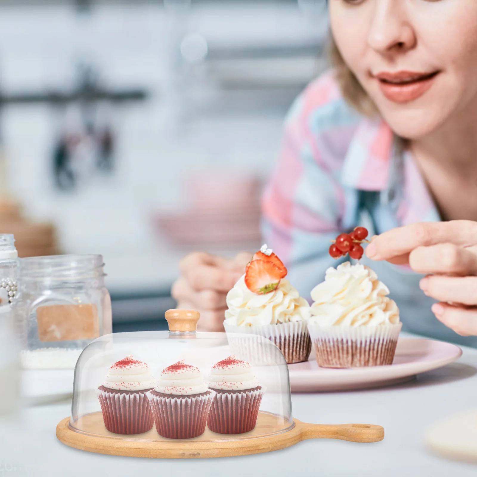 

1 комплект, поднос для торта, комплект крышек из полипропилена, деревянный держатель для еды, портативная пылезащитная тарелка, дисплей для вечеринки, свадьбы, дня рождения, банкета