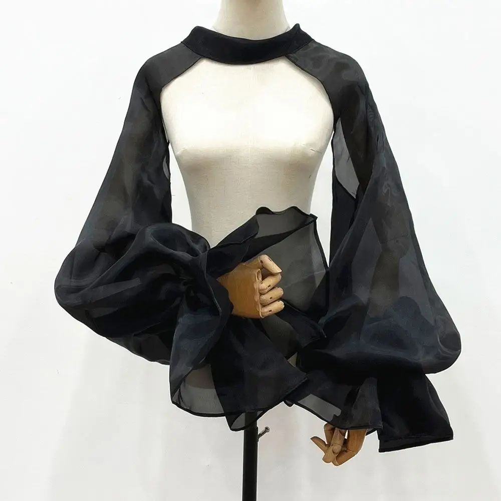 Puffy Bridal Sleeves Long Sleeve High Neck Wedding Arm Sleeves Ruffles Detachable Sleeves Evening Prom Cape Party Accessories