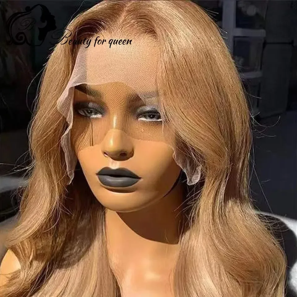 Wig Rambut Asli Cokelat Muda 13x4 Transparan Lace Front 100%  Kepadatan 180% Memakai Wig Untuk Mengembalikan Kecerahan Awet Muda Cosplay HD