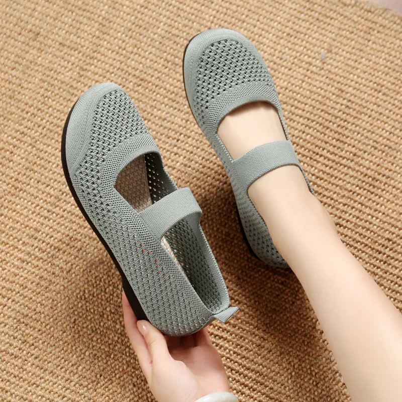 Women's Ballet Flats Summer New Breathable Mesh Women's Flat Casual Shoes Slip on Round Toe Single Shoes Comfortable Mom Shoes