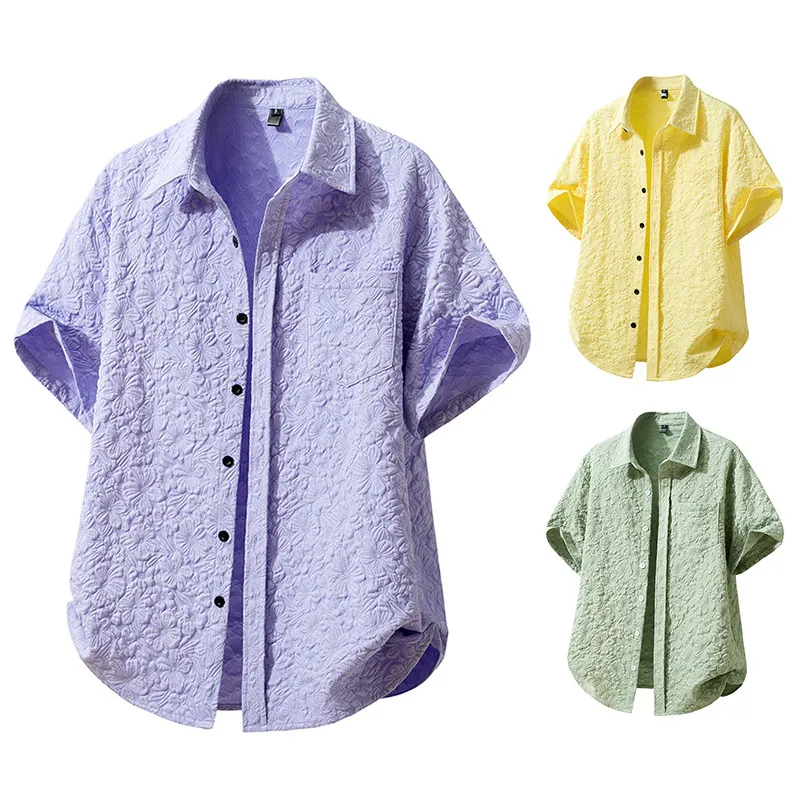 

Cross-Border Korean Style Hong Kong Wind Bell Flower Short Sleeve Men's Beach Shirt Handsome Trendy Standard Fit Printed Casu...