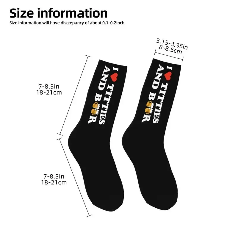 Funny Print I Love Titties And Beer Socks for Men Women Stretch Summer Autumn Winter Breathable Crew Sock