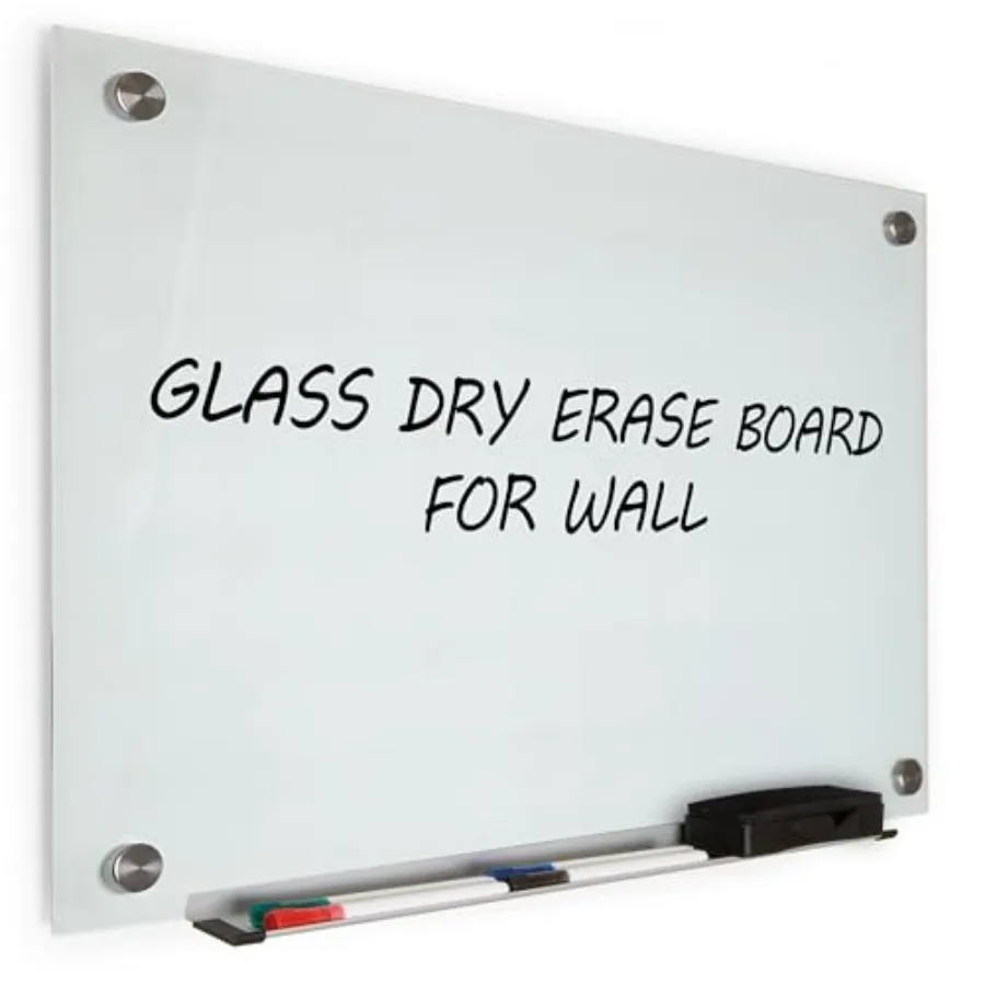 

Доска для сухого стирания из настоящего стекла 18x24 дюйма, поверхность из закаленного стекла, безрамочная, для настенного крепления, с 4 разноцветными маркерами и ластиком