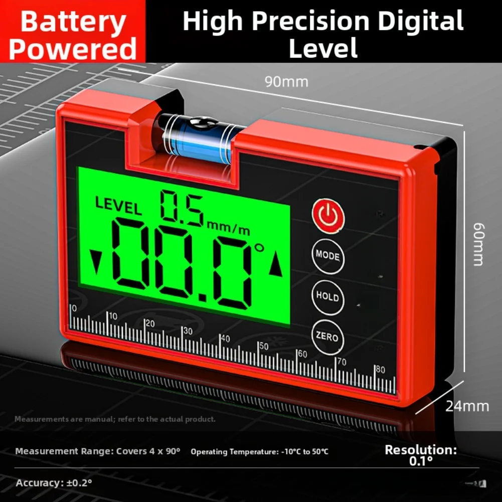 Small Digital Level with Strong Magnet for Metal Attachment Wide Viewing Screen and Multiple Measurement Modes