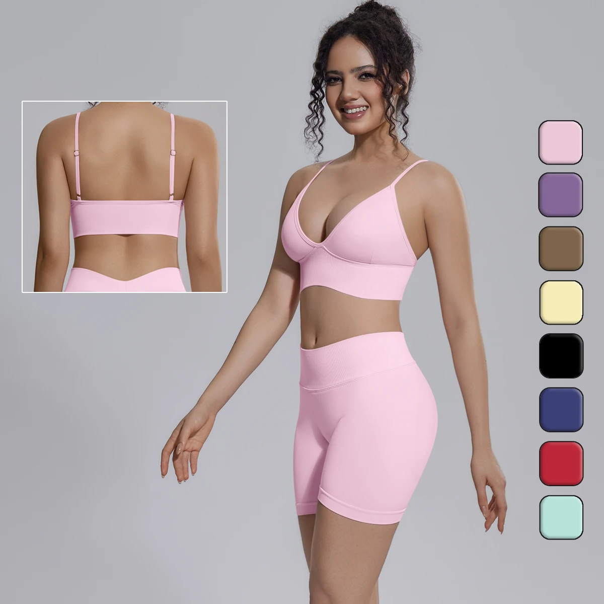 Rooftrellen Solid Color Summer Yoga Set Breathable Shock-absorbing Running Yoga Tank Bra Quick-Dry Seamless Fitness Shorts Set