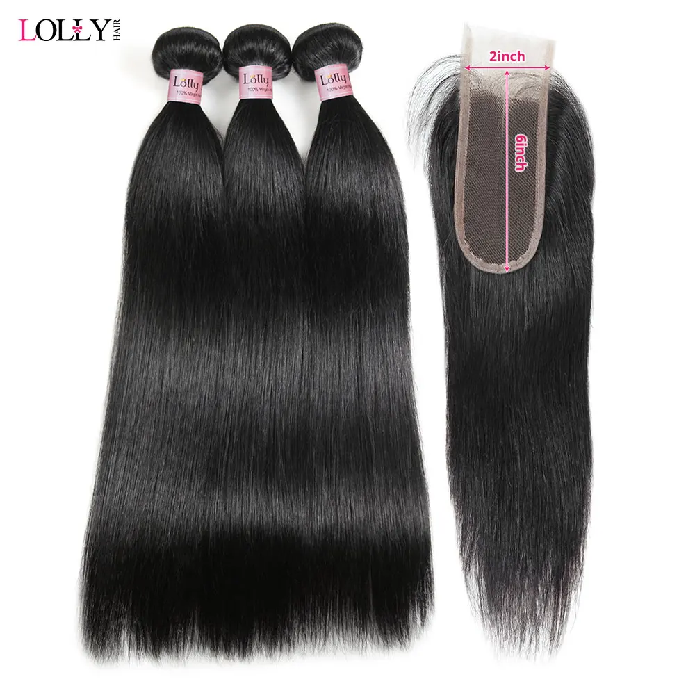 Lolly 2x6 Deep parting Closure with Bundles  straight Human Hair Bundles with Closures Raw Hair Extensions for Women Middle Part